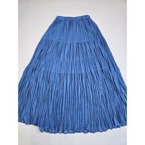Cactus Flower Boho Blue Pleated Maxi Skirt Small One Size Fits All Cotton